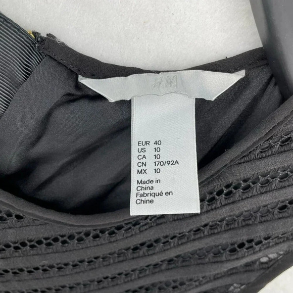 H&M Dress Women's Sz 10 Black Round Neck Bodycon Mini Mesh Back Zip Sleeveless - Picture 9 of 10